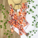 Off The Shoulder Ruffle One Piece Swimsuit 2021 New Swimwear Women Swimsuit Deep-V Bathing Suits Beach Wear Swim