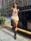 Women's Y2K Vintage Knitted Shorts Elastic Waist Ruffled Layered Slim Fit Summer Short Pants Casual Daily