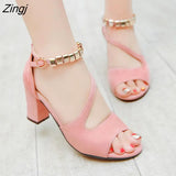 summer sexy fish mouth hollow Roman sandals thick with word with beaded high heels female summer Sexy female