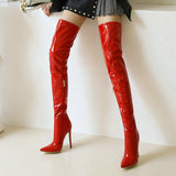 Stiletto Boots Patent Leather Women Boots Autumn Winter Super High Heel Over The Knee Boots Zipper Thigh Boots Woman
