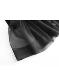 Women Knit Patchwork Crew Neck Black Dress Baggy Long Sleeve Pleated Lady Temperament Mid Long Frocks 2023 Autumn Winter