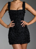 Women's New Three-Dimensional Flowers Solid Color Sexy Sling Dress With Bare Back Temperament Banquet Dress Dress Dress