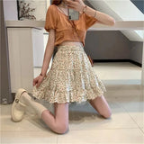 Floral Print Boho Sexy Mini Skirt Women Bandage Fashion High Waist Frills Short Skirt Korean Fashin Ruffle Pleated