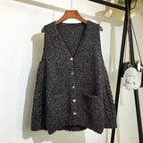 Pocket Knitted Sweater Vest Women Plus Size Loose Single-breasted Sleeveless V-neck Solid Color Sweater Vest Femal