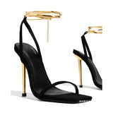 Sandals Women 2025 Summer New Fashion Pure Color Head Bee Ring Strap Fine Heel High Heels Women's