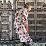 Green Boho Print Long Kimono Chiffon Tunic Women Big Size Spring/Autumn Beach Wear Sexy Club Maxi Dress Robe
