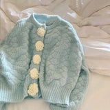 Blue Knitted Rose Buttoned Cardigan- Outfit