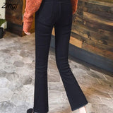 Women Fashion High Waist Streetwear Spring Flare Trousers Female Clothes Casual Denim All Match New Pantalones