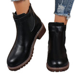 And Winter New Large-Size Women Thick-Bottomed Boots Belt Buckle Decorated Round Head Short Boots