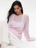 Knitted Jersey 2025 Spring And Summer New Female Perspective Thin Round Collar Horn Sleeve Knit
