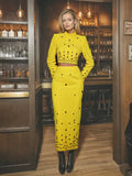 Fashion And Leisure Suit Women 2025 Spring New Diamond Splicing High Sense Two Sets Of Long-Sleeved Skirt