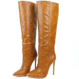 Women Boots Fashion Super High Heel Knee High Boots Faux Leather Pointed Toe Long Boots Winter Shoes 41 42