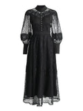 French Classical Style 2025 New Temperament Design Embroidered Laces To Show Thin Solid Color Dress