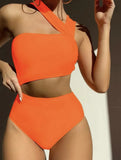 2024 New Sexy Shoulder-Style Thoracic Hollow Solid-Colored Swimsuit Bikini
