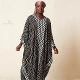 Retro Striped Batwing Sleeve Plus Size Loose Maxi Dress For Women Summer Beach Wear Kaftan Shirt Robe De Plage