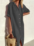 Casual Loose Sleeves Button Dress Cotton And