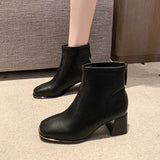 Zingj Heel Martin Boots Female 2024 Autumn And Winter New Korean Version Of Fashion Square Head Thick Heel Rear Zipper Short Tube Martin