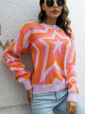 Sweater Women Jumper Stars Print Pullover Female Round Neck Long Sleeve Top Ladies Fashion Knitwear Y2k Jersey
