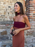 Patchwork Chest Wrapped Ribbon Long Dress Women Sexy Off Shoulder Side Split Bodycon Robe Summer New Lady Street