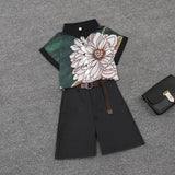 summer 2 pieces suits girl print chiffon blouse shirt women tops + shorts set Women two piece set tracksuit With