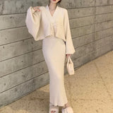 Zingj Autumn And Winter New Gentle Wind Design Sense Fashion Girl Dress Sweater Cardigan Coat Skirt Knitting-Outfit