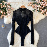 Zingj Sexy See-Through Long Sleeve Slim Bottom Top