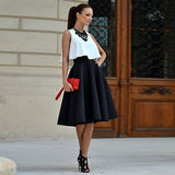 Fashion Women 2PCs Clothes Sets Sexy Sleeveless Crop Top and High Waist Solid Pleated Skirts Summer Sets for