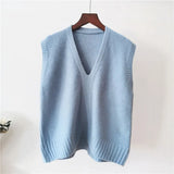Solid Color V-neck Sweater Vest Women Loose Sleeveless Simple Commuter Undecorated Knitted Sweater Vest Femal