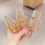Women Elegant Luxury Crystal Pearls Geometric Big Metal Hair Claws Sweet Headband Hair Clip Hairpin Fashion Hair