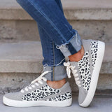 Flats Shoes Ladies Sneakers Leopard Lace Up Plus Size PU Casual Sneakers 2021 Fashion Vulcanized Shoes Walking