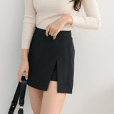 Women Asymmetrical Casual Solid Fashion High Waist Ulzzang Chic Stylish Skinny Sexy Side-slit Tender Ladies Elegant