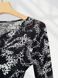 Zingj Black Print Drawcord V-Neck Long-Sleeve T-Shirt For A Summer Spice Girl Is Chic With A
