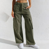 Loose Wide Leg Straight Leg Multi-Pocket Cargo Jeans-Outfit