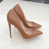High Heels Women Shoes Pumps 12 cm Stilettos Shoes For Women PU Leather Wedding Shoes brown nude black YG001