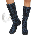 Leopard Velvet Rough And Fashion Boots Women Autumn And Winter New Fashion Wrinkles Pile