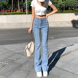 Women White Vintage Flare Jeans England Style High Street Women's Pants High Waist Denim 2022 Trend pantalones de