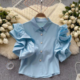 Zingj Minority Design Feel Lotus Leaf-Rimmed Shirt Women's Summer Dress New Fashionable Lapel Cardigan Top