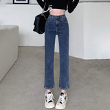 Zingj Pants Female 2024 New Fall 9 Points High-Waisted Pants Fall Small Black Elastic Straight Leg Jeans-Outfit