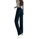 Zingj Wide Leg Pants Female Gray Autumn Splicing Loose Small High Waist Hanging Feeling Straight Tube Casual Sports Pants-Outfit