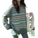 Zingj Jacquard Diamond Loose Sleeve Knit Sweater Female Student 2024 New Autumn And Winter Outside Wear Lazy Wind-Outfit