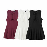 Wide Swing Bow Tie With Hollow Short Vest Dress Summer Sleeveless Body