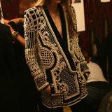 Zingj Small Suit 2024 New Fashion V-Neck Nail Bead Print Long Sleeve High-End Sense Suit Jacket