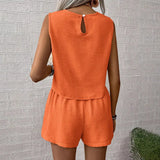 Solid Imitation Cotton Sleeveless Vest Shorts Casual Fashion Two-Piece Suit