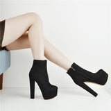 Onlymaker Women's Round Heel High Heel Platform Ankel Boots Block Chunky Heels Wedding Party Shoes Large Size Fashion