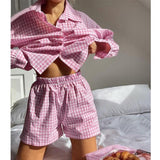 Wear Women's Home Clothes Stripe Long Sleeve Shirt Tops and Loose High Waisted Mini Shorts Two Piece Set