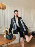 Black Lace Patchwork Blazer Women Fall Korean Fashion Striped Bow Designer Jackets For Women 2021 Autumn