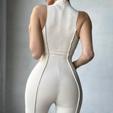 Women Summer Sleeveless Patchwork Bodycon Solid Color Jumpsuit Overall 2021 Female Clothing Streetwear Wholesale