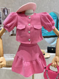 Sweet Two Piece Set Women Shirt Blouse Crop Top Skirt Suits Small Fragrance 2 Piece Suits Fashion Sexy Outfits For