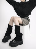 Streetwear Grunge Knitted Leg Warmers Solid Gothic Harajuku Women Japanese Ripped Calf Socks Boots Cover Y2k Aesthetic