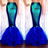 Women Girl Mermaid Halloween Cosplay Costume Fancy Party Tail Maxi Skirt Sparkle Sequins Long Dress Tail